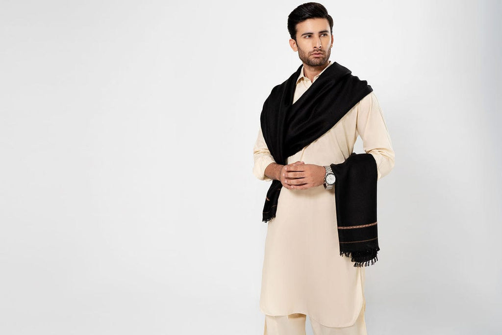 Men Shawls - Pure Pashmina Shawal (  Black  )